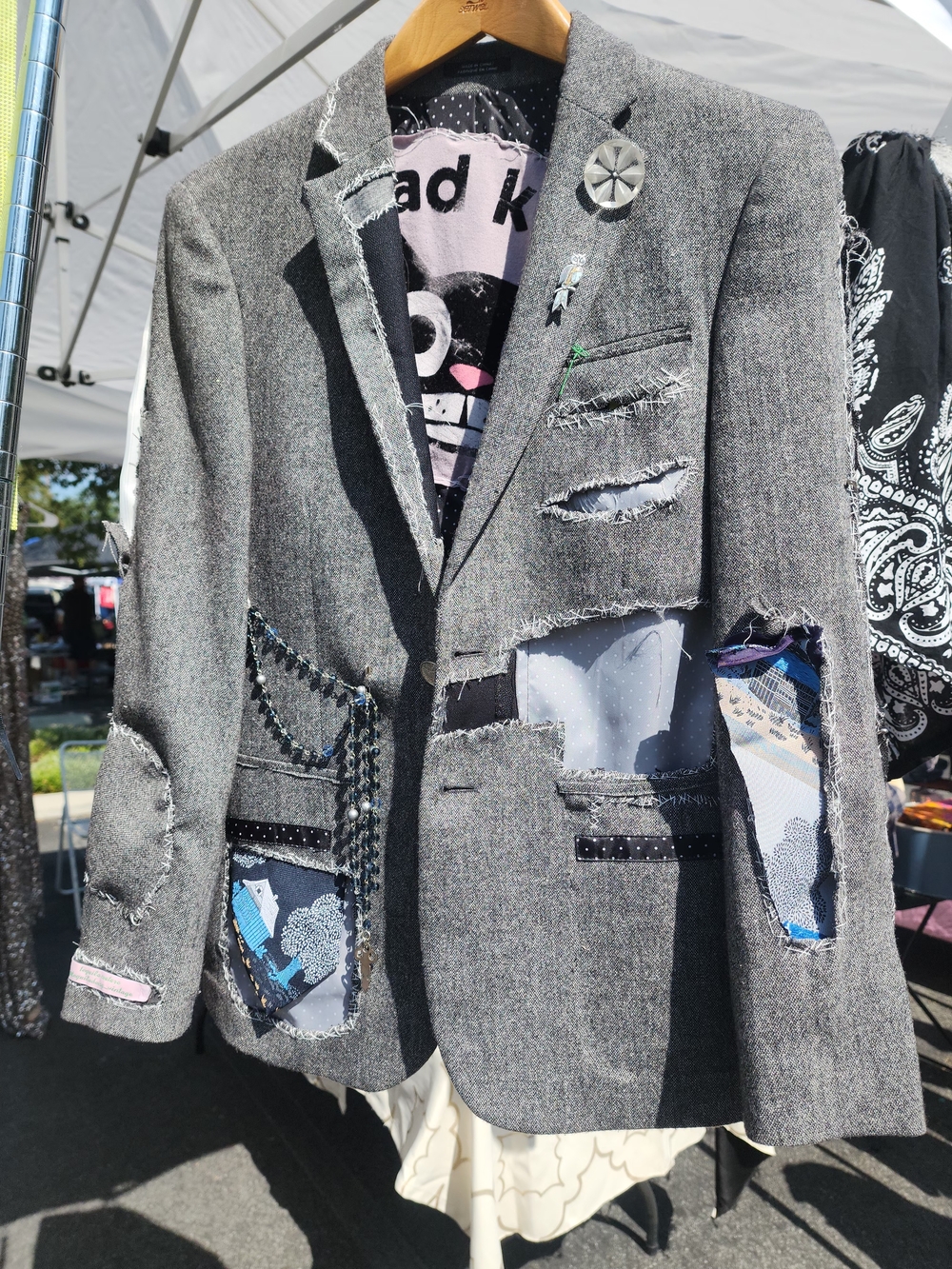 Gray Distressed Patchwork Men's Blazer